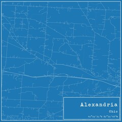 Blueprint US city map of Alexandria, Ohio.