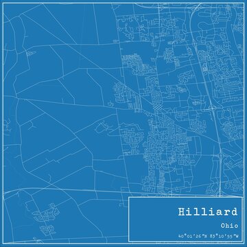 Blueprint US city map of Hilliard, Ohio.