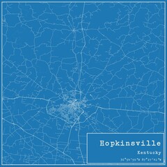 Blueprint US city map of Hopkinsville, Kentucky.