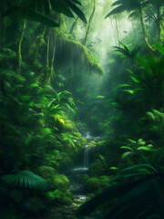 Fototapeta premium Green beautifull jungle background, Generative AI Illustration.