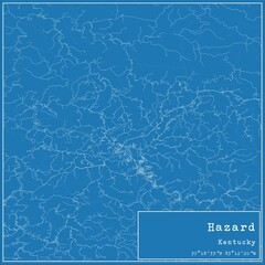 Blueprint US city map of Hazard, Kentucky.