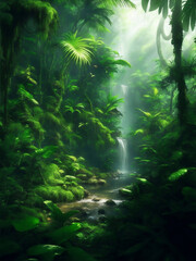 Fototapeta na wymiar Green beautifull jungle background, Generative AI Illustration.