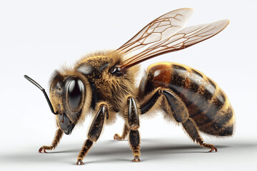 Portrait of a Honey Bee shot, close-up, isolated on black background. generative AI