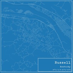 Blueprint US city map of Russell, Kentucky.