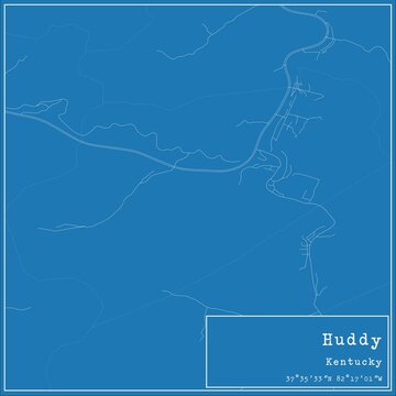 Blueprint US city map of Huddy, Kentucky.