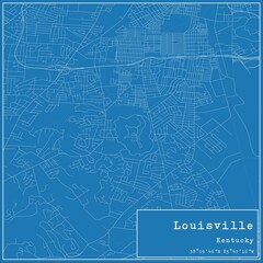 Blueprint US city map of Louisville, Kentucky.