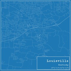 Blueprint US city map of Louisville, Kentucky.