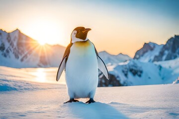 penguin on the ice - obrazy, fototapety, plakaty