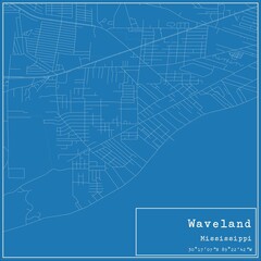 Blueprint US city map of Waveland, Mississippi.