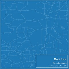 Blueprint US city map of Mantee, Mississippi.