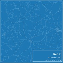 Blueprint US city map of Weir, Mississippi.