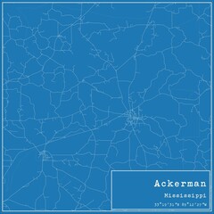 Blueprint US city map of Ackerman, Mississippi.