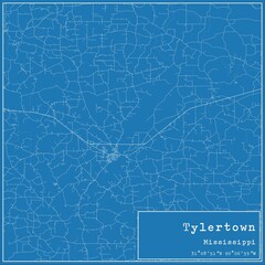 Fototapeta premium Blueprint US city map of Tylertown, Mississippi.