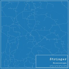 Blueprint US city map of Stringer, Mississippi.