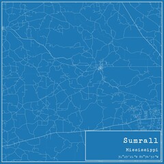 Blueprint US city map of Sumrall, Mississippi.