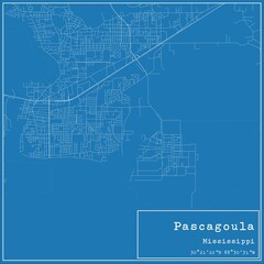 Blueprint US city map of Pascagoula, Mississippi.