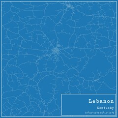 Blueprint US city map of Lebanon, Kentucky.