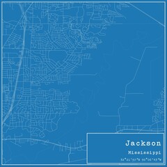 Blueprint US city map of Jackson, Mississippi.