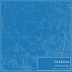 Blueprint US city map of Jackson, Mississippi.