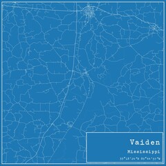 Blueprint US city map of Vaiden, Mississippi.