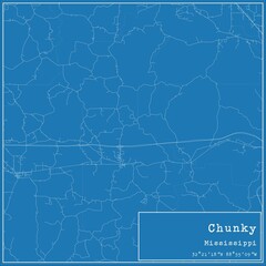 Blueprint US city map of Chunky, Mississippi.