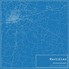 Blueprint US city map of Meridian, Mississippi.