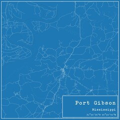 Blueprint US city map of Port Gibson, Mississippi.