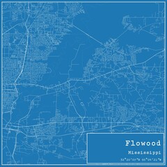Blueprint US city map of Flowood, Mississippi.