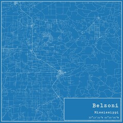 Blueprint US city map of Belzoni, Mississippi.