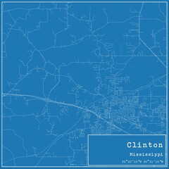 Blueprint US city map of Clinton, Mississippi.