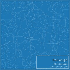 Blueprint US city map of Raleigh, Mississippi.