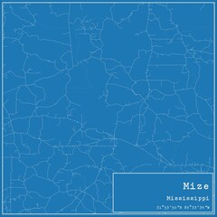 Blueprint US city map of Mize, Mississippi.