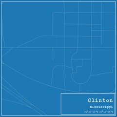 Fototapeta premium Blueprint US city map of Clinton, Mississippi.