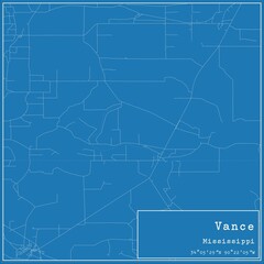 Blueprint US city map of Vance, Mississippi.
