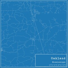 Blueprint US city map of Oakland, Mississippi.