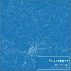 Blueprint US city map of Vicksburg, Mississippi.