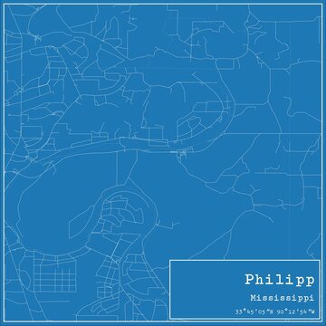 Blueprint US city map of Philipp, Mississippi.