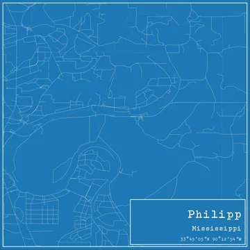 Blueprint US city map of Philipp, Mississippi.