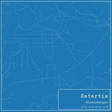 Blueprint US City Map Of Satartia, Mississippi.