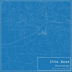Blueprint US city map of Itta Bena, Mississippi.