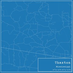 Blueprint US city map of Thaxton, Mississippi.