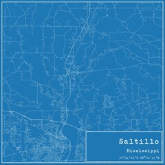 Blueprint US city map of Saltillo, Mississippi.