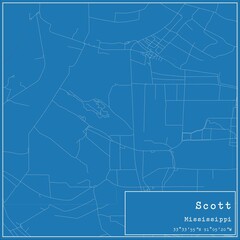 Blueprint US city map of Scott, Mississippi.