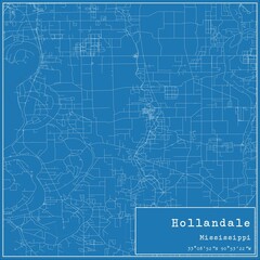 Blueprint US city map of Hollandale, Mississippi.