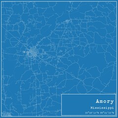 Blueprint US city map of Amory, Mississippi.