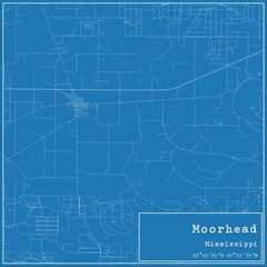 Blueprint US city map of Moorhead, Mississippi.