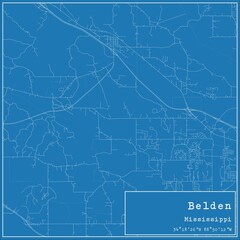Blueprint US city map of Belden, Mississippi.