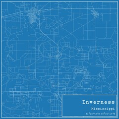 Blueprint US city map of Inverness, Mississippi.