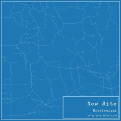 Blueprint US city map of New Site, Mississippi.