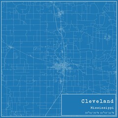 Blueprint US city map of Cleveland, Mississippi.